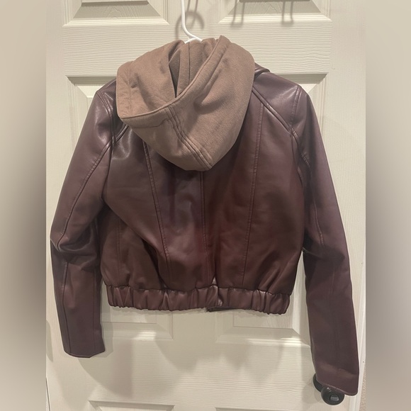 Blank NYC burgundy bomber with removable sweatshirt hood - Picture 3 of 3